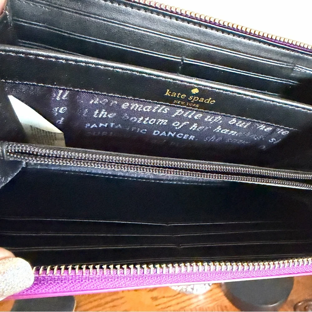 Kate Spade Fuchsia Metallic zip around wallet with Storybook Lining Rare find